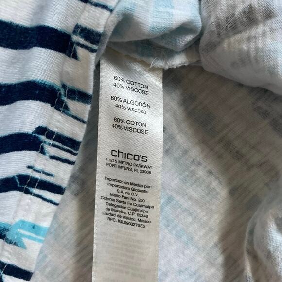 Weekends Chicos Top XL 3 Abstract Art Striped 3/4 Sleeve Green Beach Boho Shirt - Picture 9 of 16